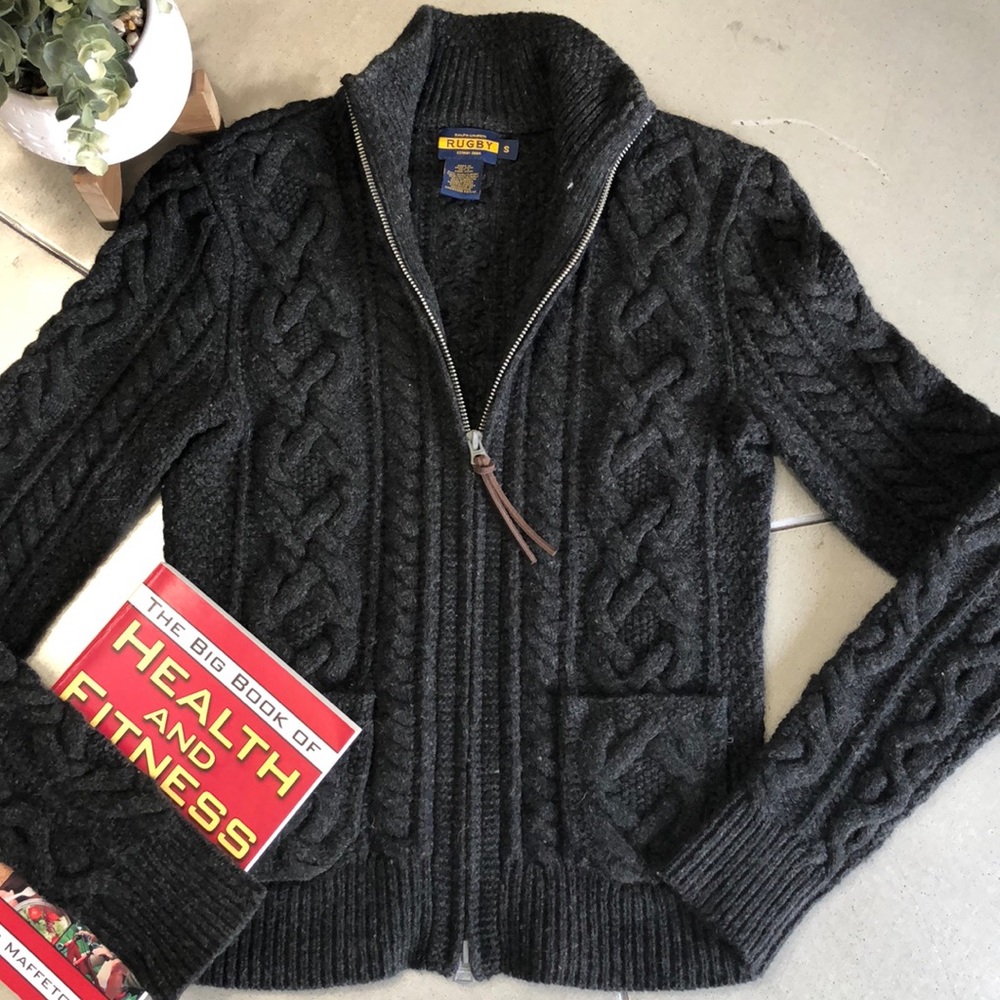 Ralph Lauren Rugby -Grey textured wool zip sweater